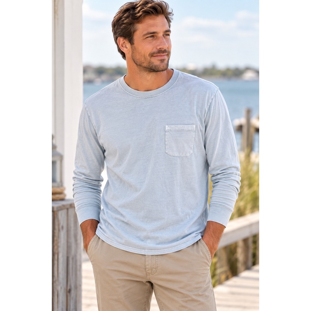 NWT Goodfellow & Co Men's M Light Blue Long Sleeve Pocket T Shirt Cotton